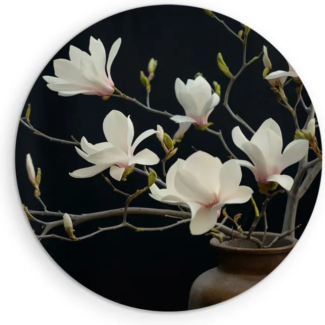 Saammp Forex Muurcirkel - Witte bloemen - Bloei - Natuur - Ø 80 - Wandcirkel - Wanddecoratie Cirkel - Muurdecoratie Woonkamer - Kantoor Decoratie