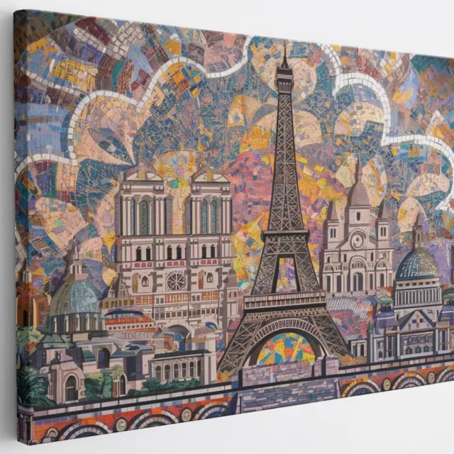 Saammp Canvas Schilderij - Parijs in mozaiek - Abstract - 60x40 - Foto op canvas - Wanddecoratie - Muurdecoratie Woonkamer - Slaapkamer decoratie - Canvas Print Multicolor