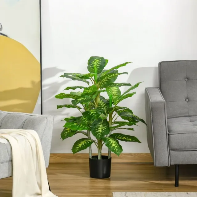 STILVORA Kunstplant Dieffenbachia Met Zementpot 95 Cm Kunststof Groen Voor Binnen En Buiten Realistische Bladeren Green