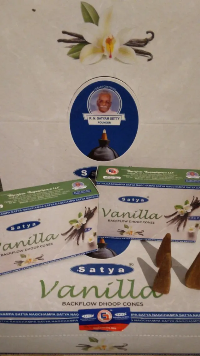 Satya Backflow Dhoop Cones Vanilla Wierook Kegeltjes 10 stuks per doosje Bruin