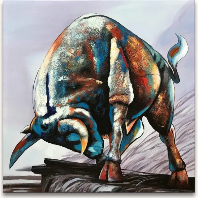 Grootmeesters ® Handgeschilderd schilderij Olieverf op Canvas - Boze Stier multi