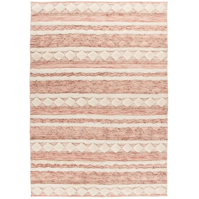 Dutch XXL Wollen Vloerkleed | Tapijt | Bohist | Geometrisch | Roze/Crème | 80x150 cm