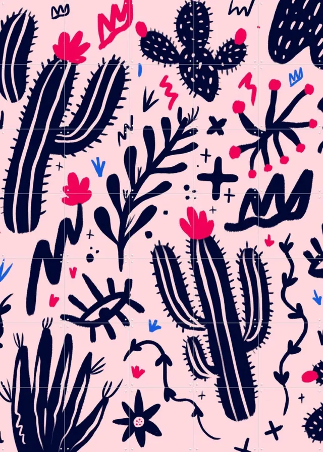 IXXI Mexico Cactus, Pop-art by Tadej - 100 x 140 cm - Grote wanddecoratie en posters - Pop art, Illustraties, Kleurrijk, Speels, Woonkamer, Cactus Roze