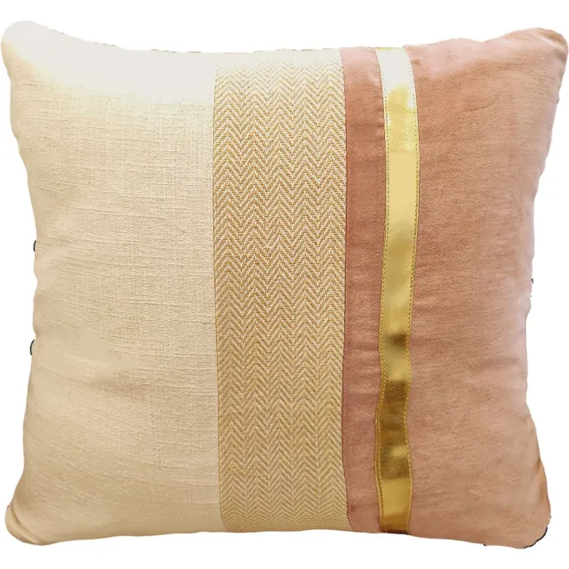Urbane Hide Kussenhoes 45 X 45 cm | Kussensloop | Gestreepte Patchwork Kussenhoes | Katoen, Velvet | Roze | met rits | Wonen |Woonaccessoires | Sierkussenhoes Beige, Roze