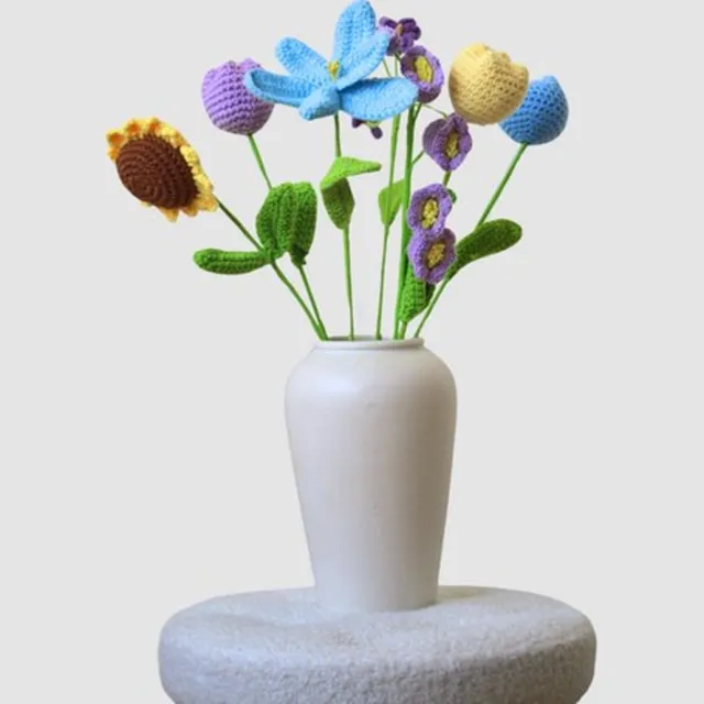 Woolbloom kunstbloemen - Gehaakte Bloemenboeket - Lenteboeket - interieurdecoratie - onderhoudsvrij roze