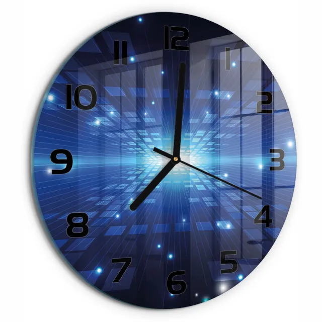 TULUP Wandklok - 3D-achtergrond Glazen Wandklok Design - fi30 cm - Blauw Klok Glas Met Opdruk - Zwarte handen - Ronde Klok - Wandklok Glas Met Motief - Decoratieve Glazen Klok