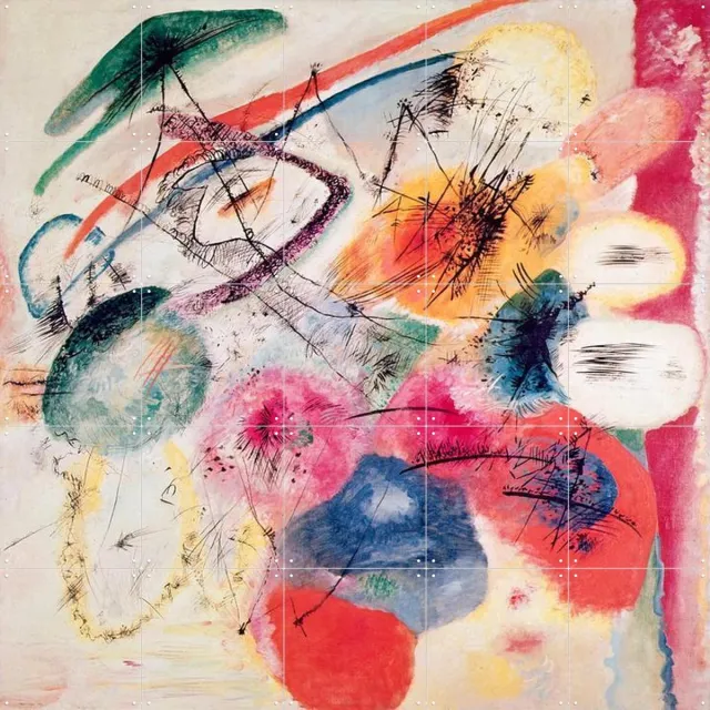 IXXI Black Lines, Kandinsky & Bridgeman Images - 100 x 100 cm - Grote wanddecoratie en posters - Klassiek, Kleurrijk, Olieverf, Abstract, Woonkamer Blauw