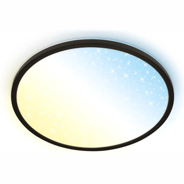 B.K.Licht BRILONER Slim – CCT LED Plafondlamp – plafonniere met sterrenhemel effect – neutraal wit licht – met indirecte verlichting – met afstandsbediening – zwart – Ø37,5 cm Zwart (met CCT)