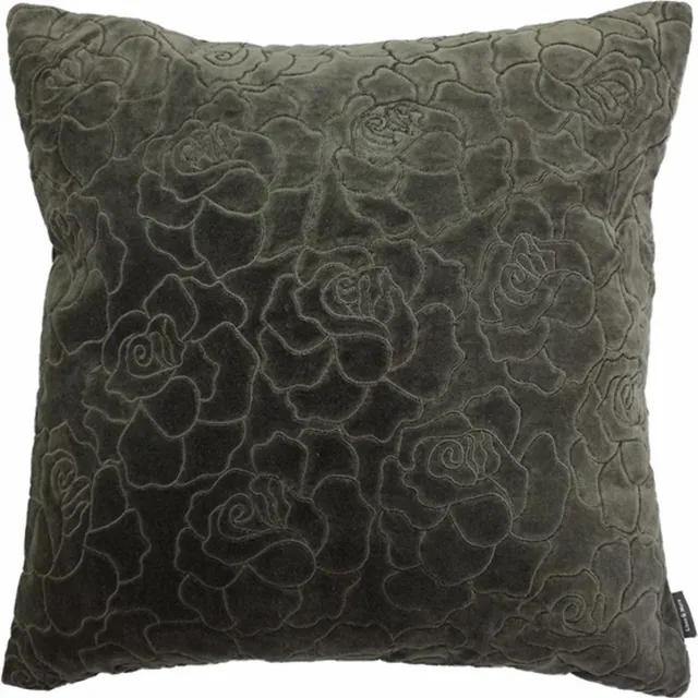 Linen & More Rose Embroidery Bruin Kussen | 45 X 45 | Sierkussen Voor Woonkamer Of Slaapkamer