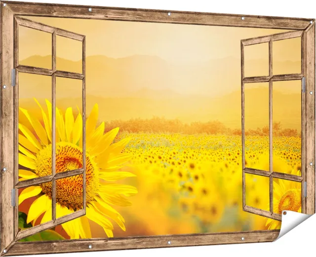 Gards Tuinposter Abstracte Kunst - Groen met Gouden Verf - 60x40 cm - Tuindoek - Tuindecoratie - Wanddecoratie buiten - Tuinschilderij Multikleur