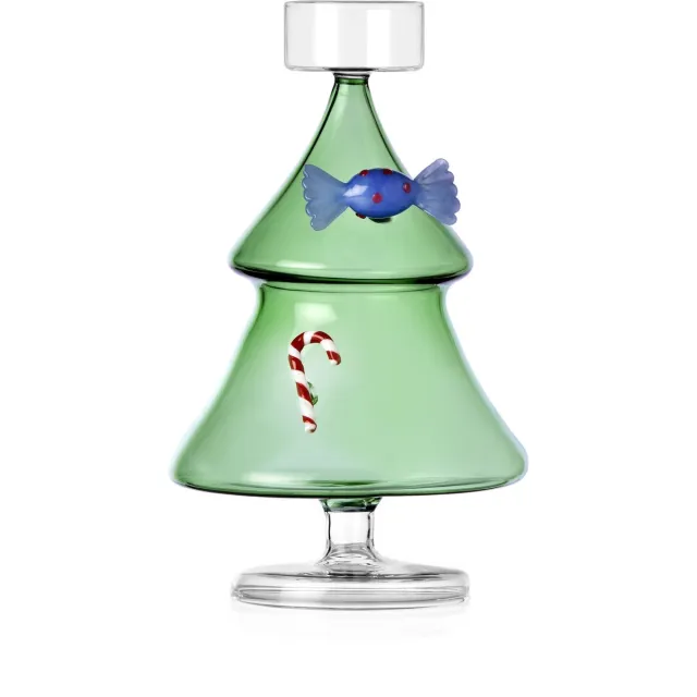 Ichendorf Milano Waxinelichthouder kerstboom groen glas - 19 cm