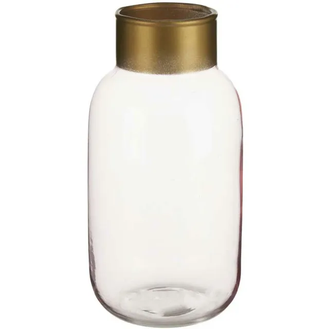 Giftdecor Bloemenvaas - glas - roze transparant/goud - 12 x 24 cm - vaas