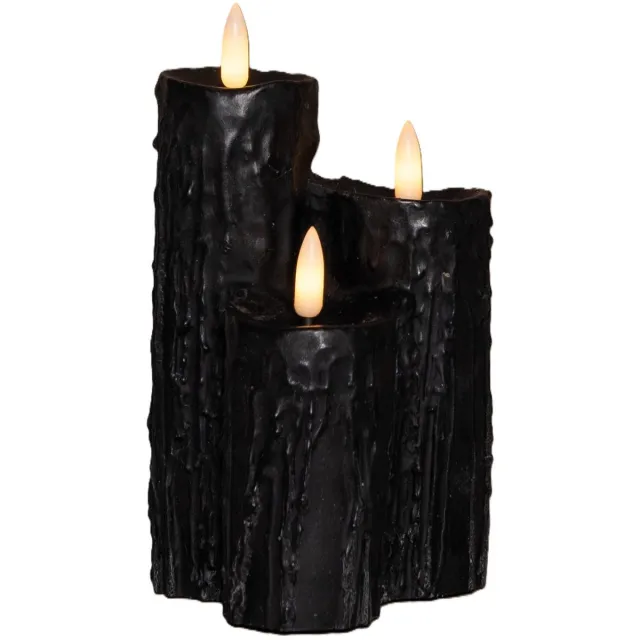 Anna's Collection LED druipkaarsen set - 3x - zwart - 16 x 11 cm - wax - kaarsen - kaarsenset
