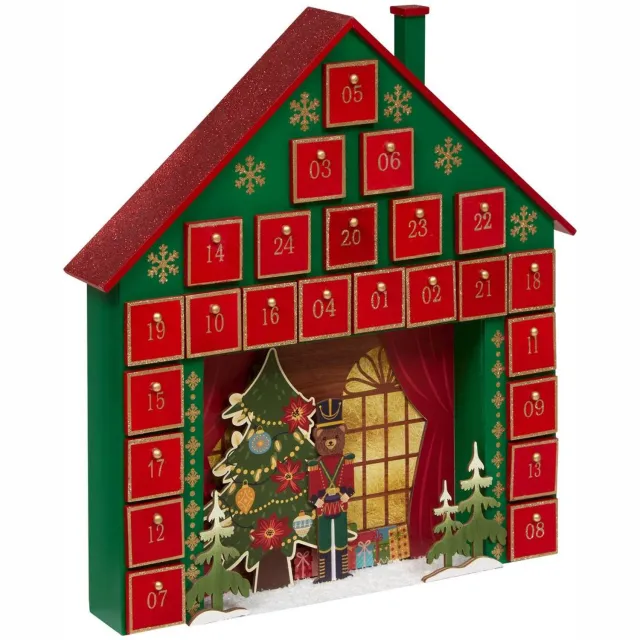 Feeric lights & Christmas Calendrier de l'Avent maison en bois H. 40 cm Rouge