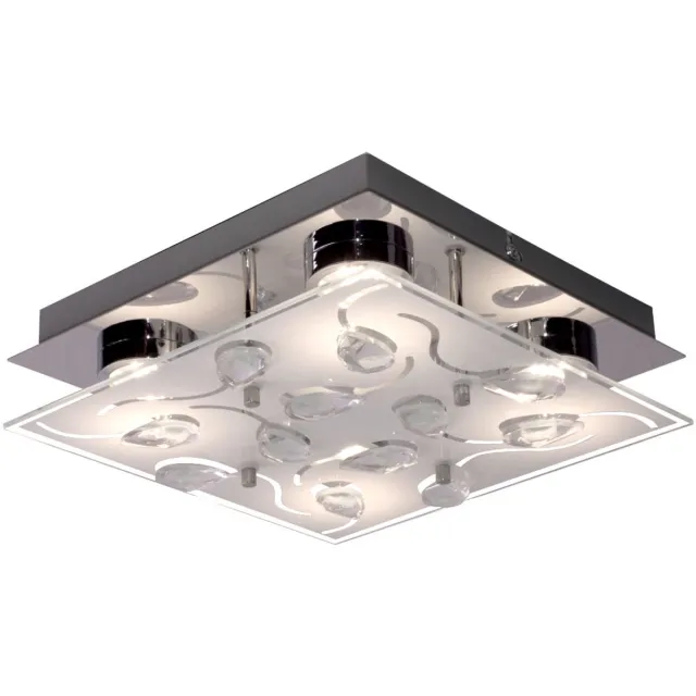 RL LED-plafondlamp, woonkamerlamp, zilver, metaal, glas, kristaloptiek, H 7 cm
