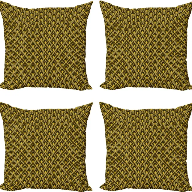 ABAKUHAUS decoratieve kussenhoes 4-pack, Art Deco geïnspireerd ontwerp, modern accent dubbelzijdig digitaal print, 60 x 60 cm, geel antracietgrijs