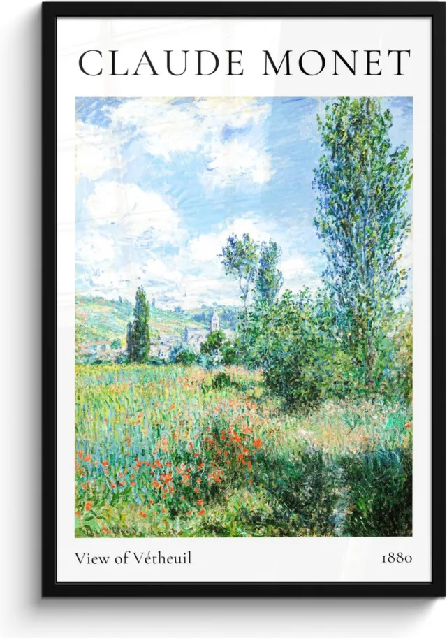 FrameYourWall Poster in lijst - Fotolijst 60x90 cm - Posters - Claude Monet - View of Vétheuil - Kunst - Oude meesters - Posterlijst zwart - Decoratie - Wanddecoratie woonkamer - Muurdecoratie slaapkamer