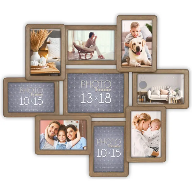Zep Multi Houten Fotolijst Digione Bruin voor 8 foto's 10x15 en 1x 13x18 (56x49 cm)