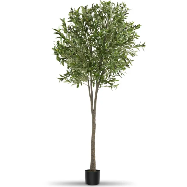 Tectake Kunstmatige Olijfboom Oleand – Mediterrane Kunstplant met Realistische Bladeren en Olijven – Onderhoudsvriendelijk en Veelzijdig – Inclusief Stevige Bloempot – Hoogte: 210 cm