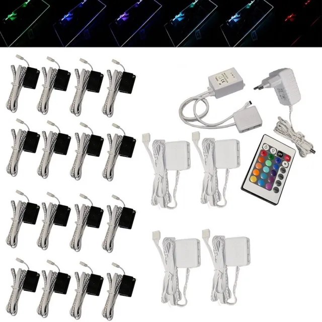 Trango Set van 14 RGB Kleur Veranderende LED Glazen Randverlichting 5022-14 incl. Afstandsbediening Kastverlichting I Glazen Vloerverlichting I Vitrine Verlichting I LED Clips I Meubelverlichting Set van 2