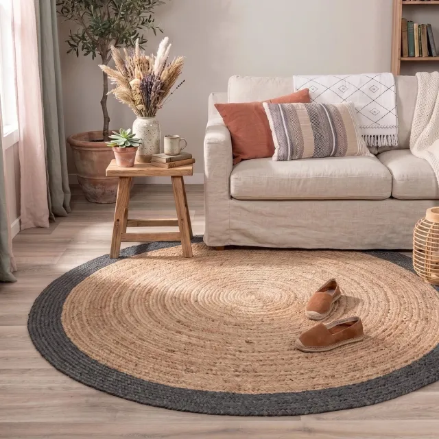 NATURL. Jute vloerkleed - Fair Rond Naturel/Zwart | Bohemian - Ø 140cm