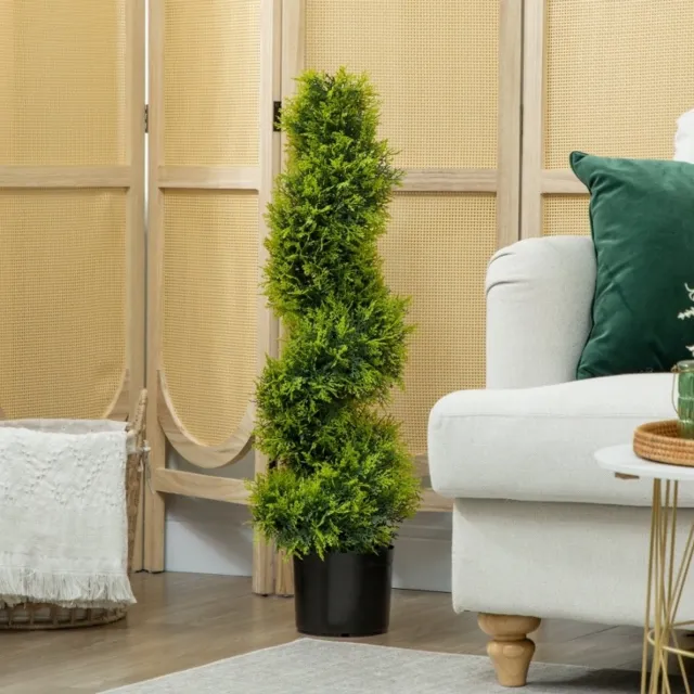 OKWISH Kunstplant Spiraalvorm – 90 Cm – Kunststof – Groen – Kunstcipres In Pot Voor Binnen En Buiten – Onderhoudsvrij En Uv-Bestendig