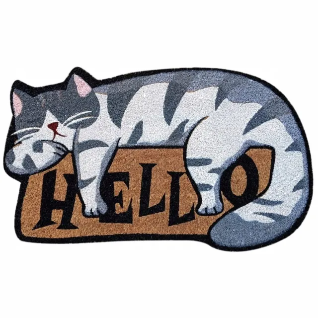 FLOOR GARDENS Woonmat "Hello Slaapkat" 45x75cm - Kokos & PVC Grijs