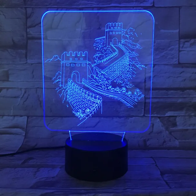 MC Living 3D Led Lamp Met Gravering - RGB 7 Kleuren - Chinese Muur