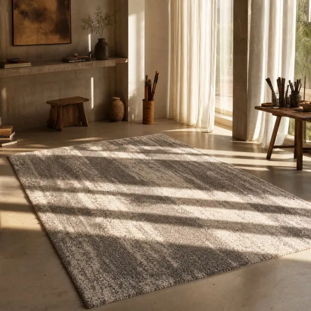 Muratap Mirage Shaggy Hoogpolig Vloerkleed Grijs/Crème- 80x150 CM