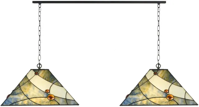 Coloured by Art 2 x Tiffany Sky Blue met ketting lampen aan plafondbalk - Art Deco Trade Zwart