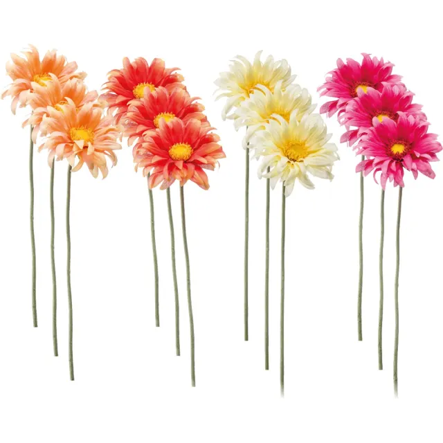 Emerald Kunstbloem Gerbera Mini 50cm - Set van 12 - Kunstplant voor binnen Peach, Oranje, Lichtgeel & Fuchsia - Set van 12