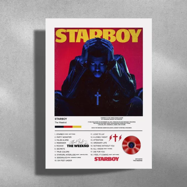 Luxe poster The Weeknd Starboy - Metalen Poster 30x40cm Rood