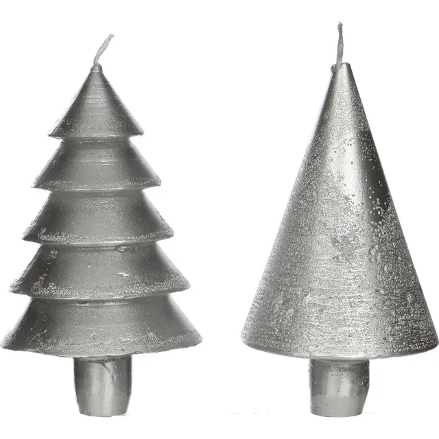 PacklinQ Kaarsenset 2 soorten boompjes zilver (1 set, 6pcs)