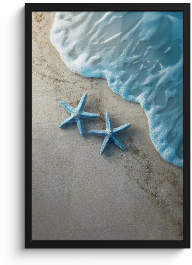 FrameYourWall Poster in lijst - Fotolijst 40x60 cm - Posters - Zeesterren - Zand - Zee - Blauw - Posterlijst zwart - Decoratie - Wanddecoratie woonkamer - Muurdecoratie slaapkamer