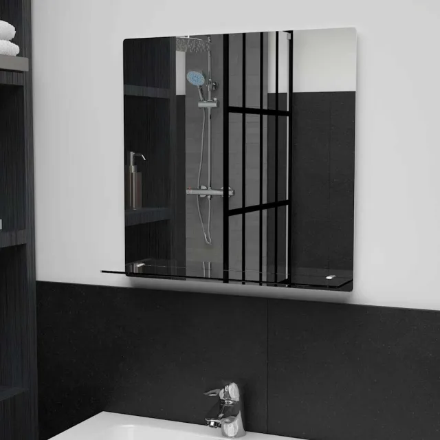 vidaXL Wandspiegel met schap 50x50 cm gehard glas Zilver