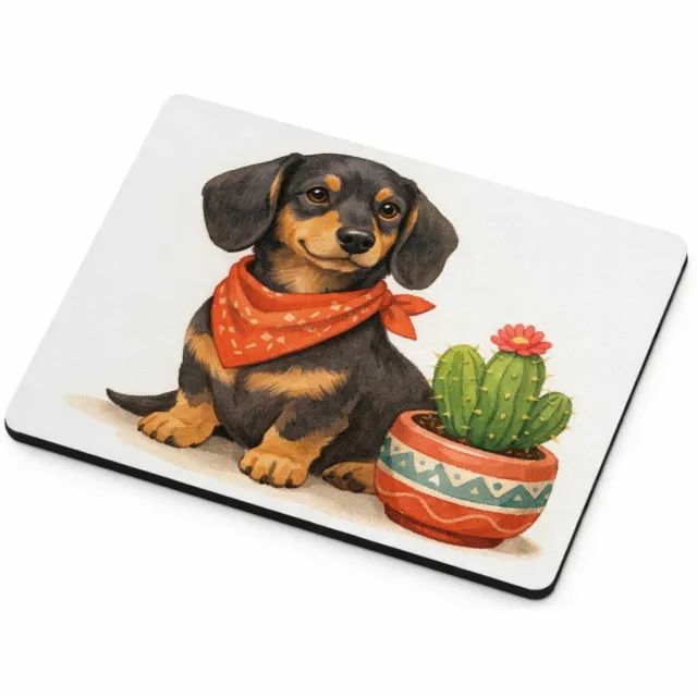 Mr Cadeautjes MDF magnetische fotolijst 9 x 7 - design Een eigenwijze teckel met een bandana, naast een kleine cact | cadeau Wit