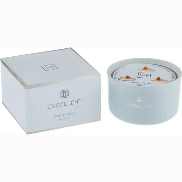 J-Line geurkaars Excellent - White Tea - glas - lichtblauw – large - 40U