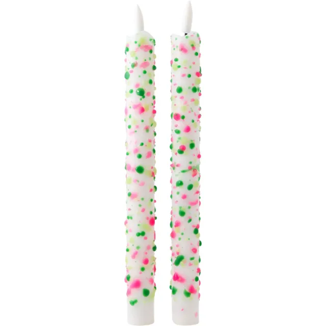 Aifcandles LED Pillar Kaars Wit met Spetters in Groen en Roze - Set van 2 - Incl. Batterij - Timerfunctie - Werkt met Afstandsbediening - Aifcandles Recht Spetters Groen Roze