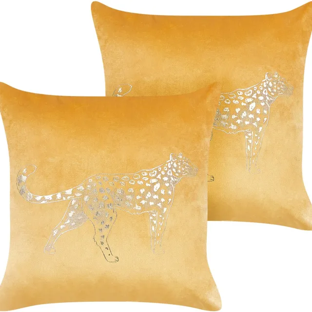 Beliani MARULA - Sierkussen set van 2 - Mosterdgeel - 45 x 45 cm - Fluweel