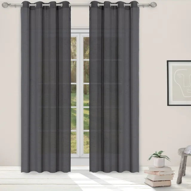 Light Guard Geweven Gordijn Linnenlook Iron – 140x280 cm – Half Transparant – Met Ringen voor Roede – Machinewasbaar – Per Stuk donkergrijs (iron)