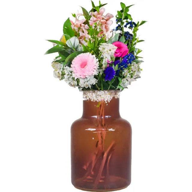 Bela Arte Bloemenvaas Milan - transparant bruin glas - 15 x 20 cm - melkbus vaas met smalle hals
