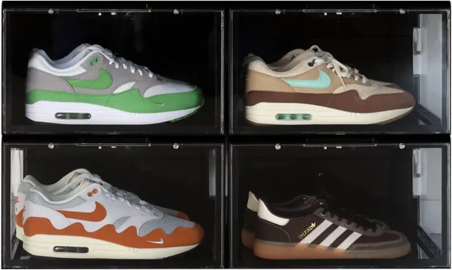 Sneakerstack LED Sneakerbox Zwart – 4 stuks - Stapelbare Schoenenbox – Past tot schoenmaat 48 – Premium Opbergbox LED zwart