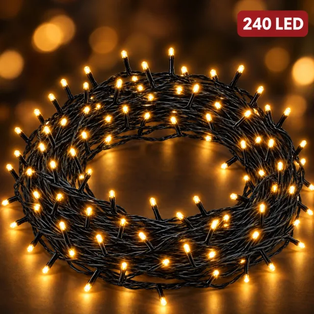 Cheqo Kerstverlichting 240 LED - 18 Meter - Warm Wit - Kerstboomverlichting - Kerstlampjes - LED Verlichting - Lichtsnoer - Feestverlichting - voor Binnen en Buiten - Sfeerverlichting - Tuinverlichting - met Timer - Dimbaar - IP44