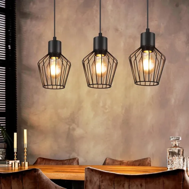 Glitzerlife Hanglampen - 3xE27 - Retro kooivorm - Metaal - Rond ontwerp - Ø18 cm - Zwart - Hanglamp voor eetkamer en woonkamer - Hanglampen voor eetkamer, retro, zwart