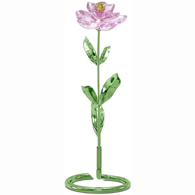 Swarovski beeldje Florere Pioenroos 5668065 | decoratie voor interieur en collectie, elegante kristal uitstraling met roze bloemenstijl groen