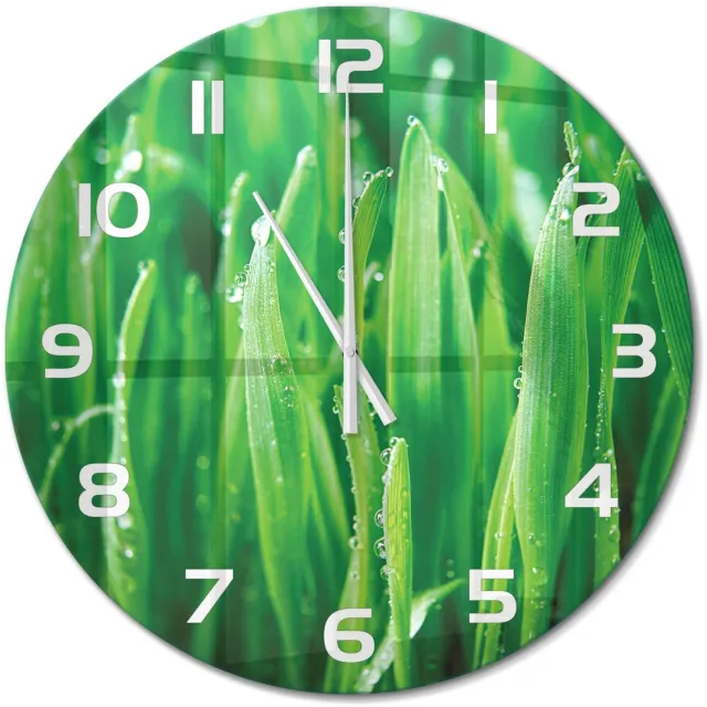 TULUP Wandklok - Gras Decoratieve Glazen Klok - fi60 cm - Groente Glazen Wandklok Design - Witte handen - Ronde Klok - Glazen Klok Met Print - Wandklok Glas Met Motief