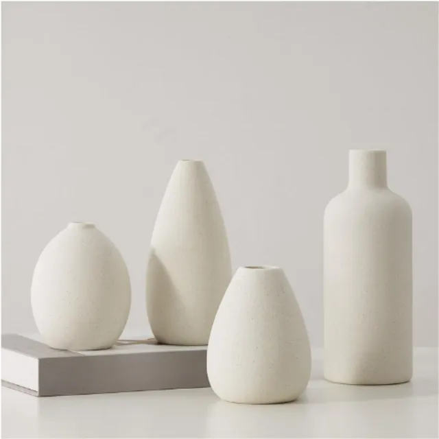 BOG Witte Keramische Vazen – Set Van 4 Unieke Bloemenvazen – Moderne Decoratieve Vazen Voor Woonkamer – Tafel En Hal Decoratie