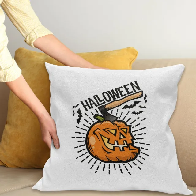 ABAKUHAUS Halloween Kussenhoes, Scary Pumpkin met Schlägern, Kussenhoes met Dubbelzijdig Patroon, Heldere Digitale Print, Kleurecht, met Ritssluiting, 40 x 40 cm, Wit Oranje Donkergrijs