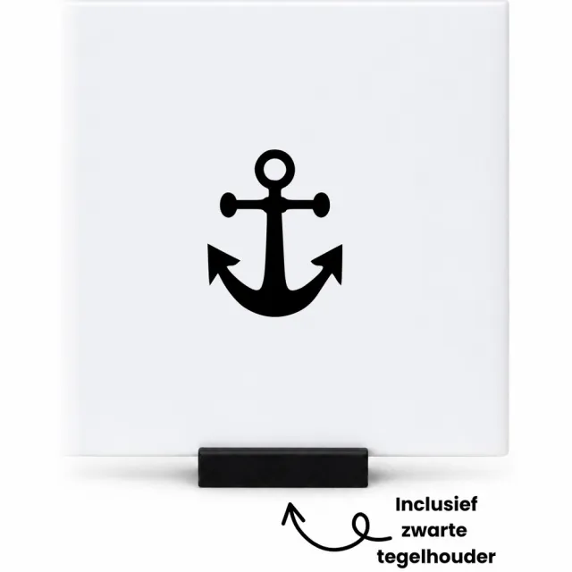 Hacebo Anker tegeltje met tegelhouder - Anker - cadeau kapitein - tegeltjes met tekst - leuk cadeau voor de beste kapitein om te geven - verjaardag kapitein - spreuktegels - 10.8x10.8 CM Wit