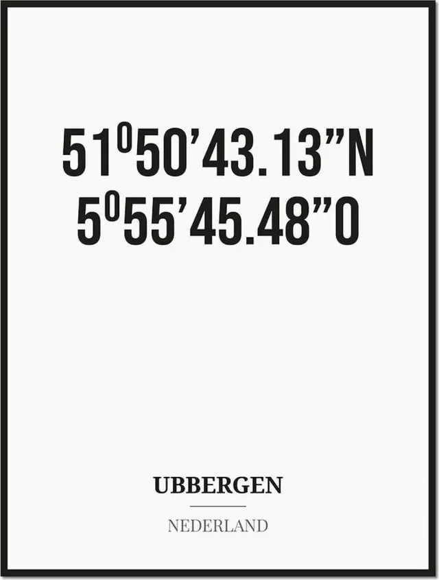 Studio216 Poster/kaart UBBERGEN met coördinaten zwart, wit